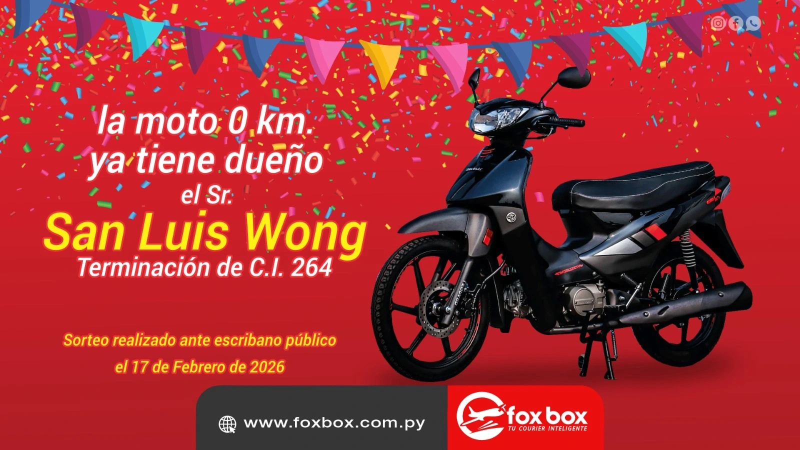 Ganador Sorteo Moto 0KM Foxbox